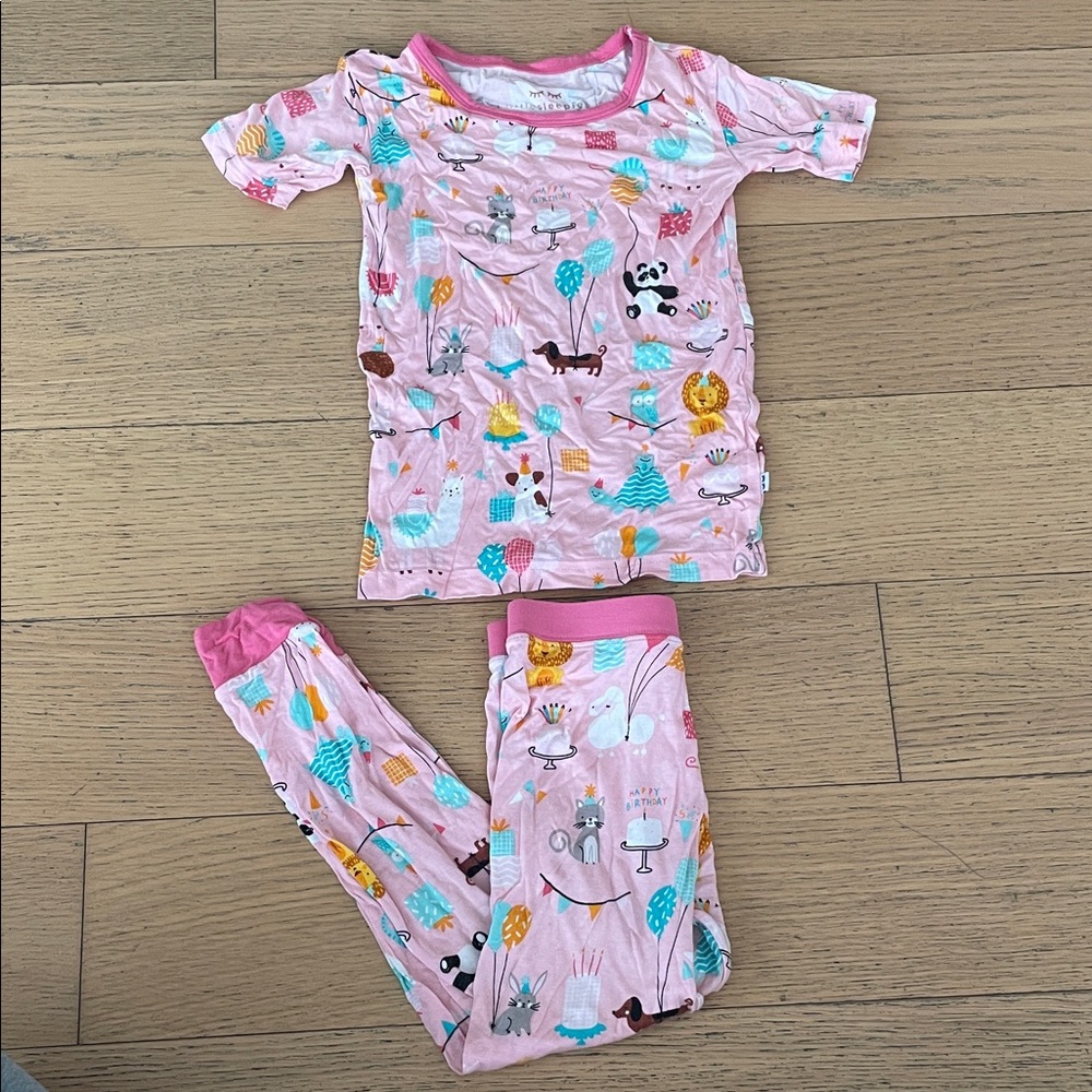 Little Sleepies Pink Animal Birthday Print Pajama Set Sz 3T!